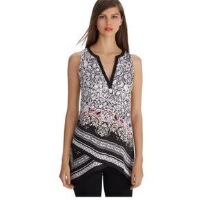 WHITE HOUSE BLACK MARKET Women's Size 4 Sleeveless Printed Tunic Top READ FLAWED